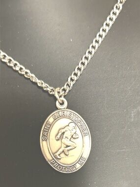 Saint Christopher Silver-Tone Medal Necklace - For Football Player
